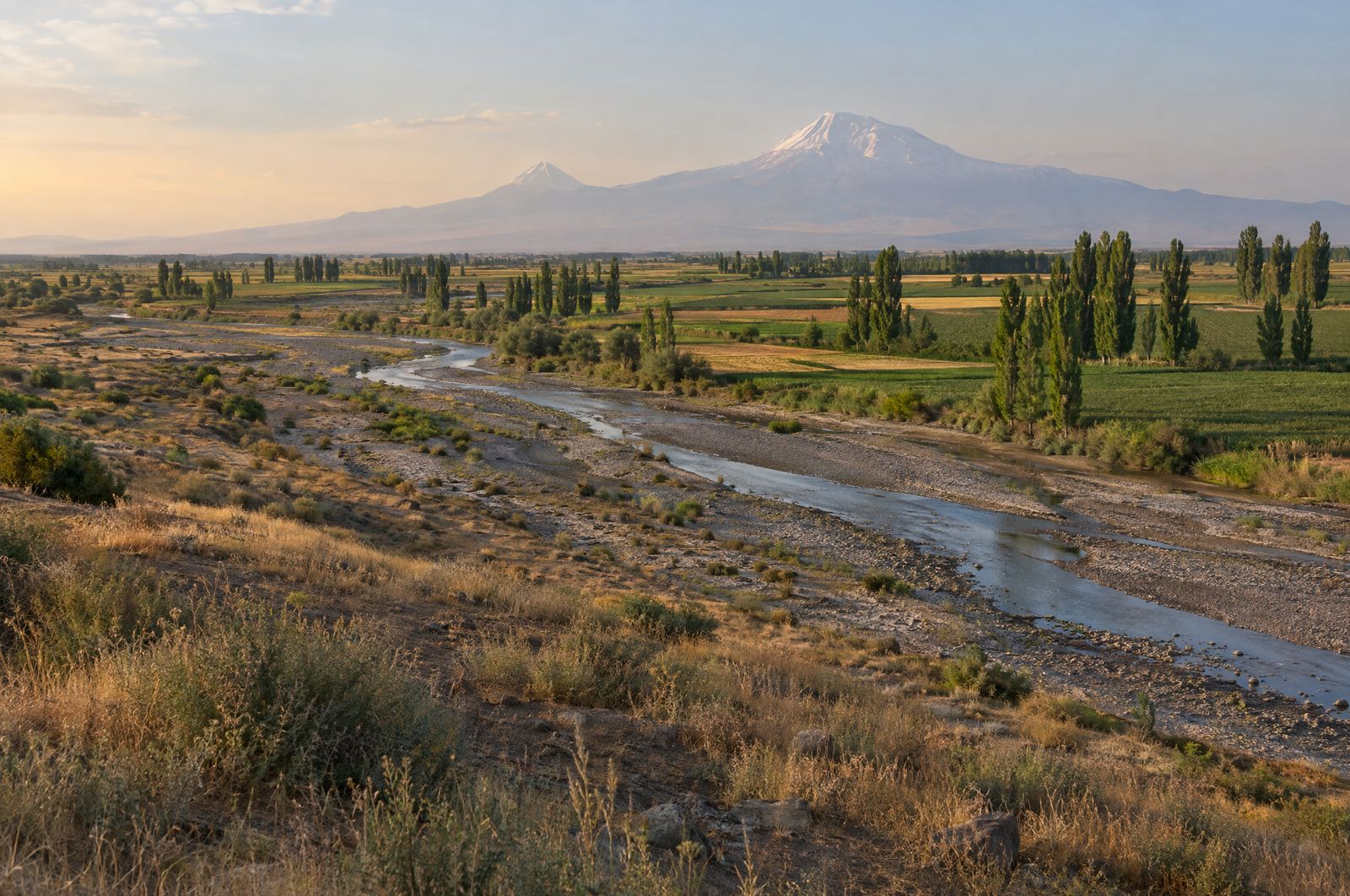 Semi-arid river valley on the Ararat plain